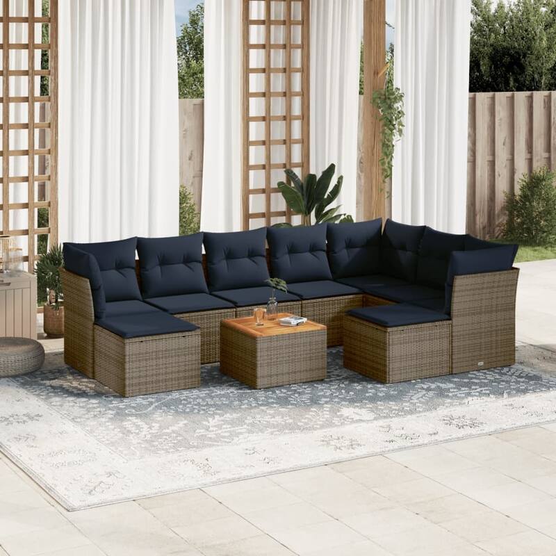 vidaXL Patio Sofa Set with Cushions Outdoor Furniture 10 Piece Poly Rattan - 24.4x 24.4x 27.2 - Grey