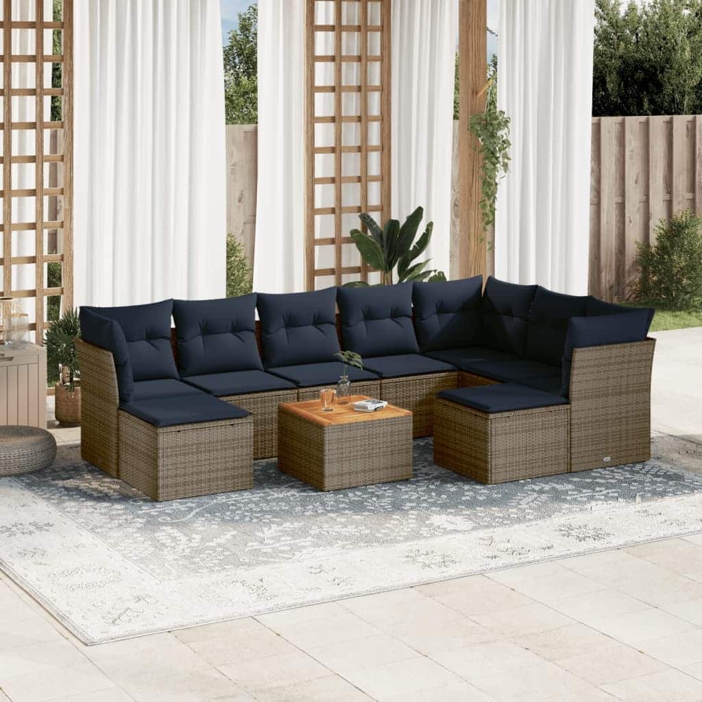 vidaXL Patio Sofa Set with Cushions Outdoor Furniture 10 Piece Poly Rattan - 24.4x 24.4x 27.2