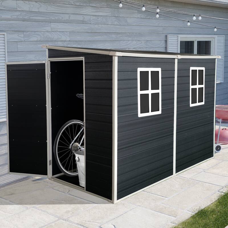 GDF Studio - Auston Outdoor Resin Storage Shed with Floor, Windows, and Lockable Doors