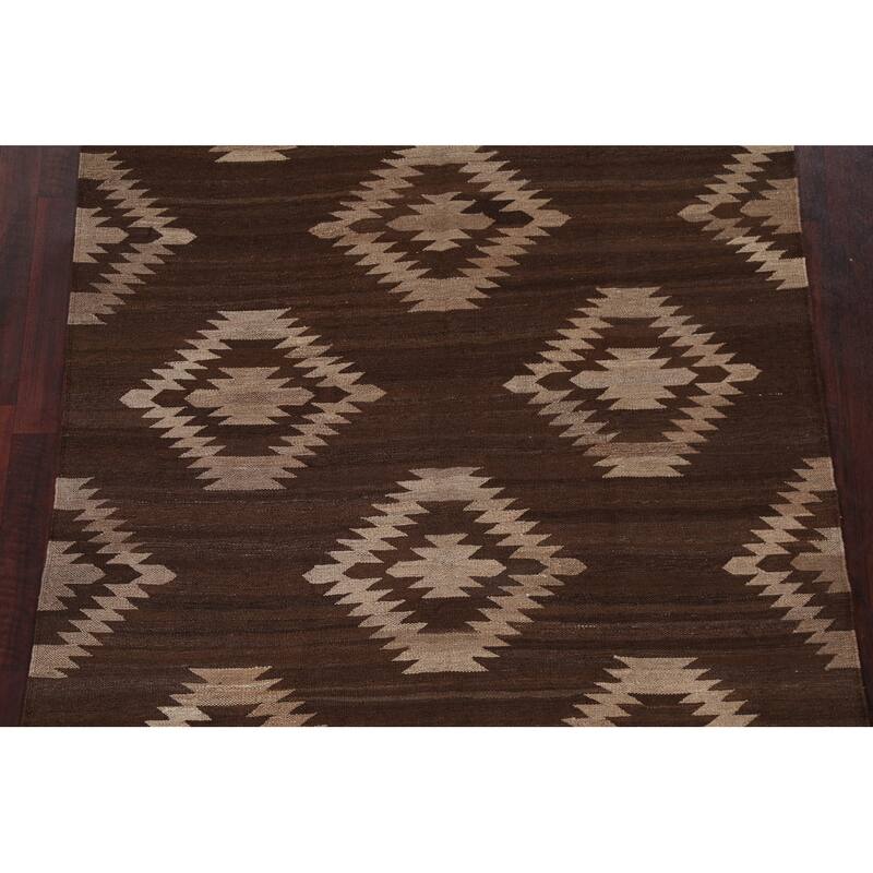 Natural Dye Tribal Geometric Oriental Kilim Area Rug Wool Flat-woven - 4'10" x 6'7"