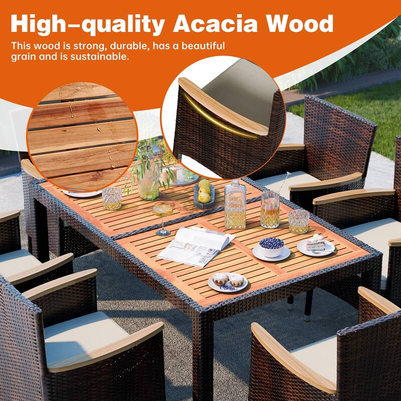 5-Piece Outdoor Wicker Dining Set with Wood Desktop Table and Chairs - N/A