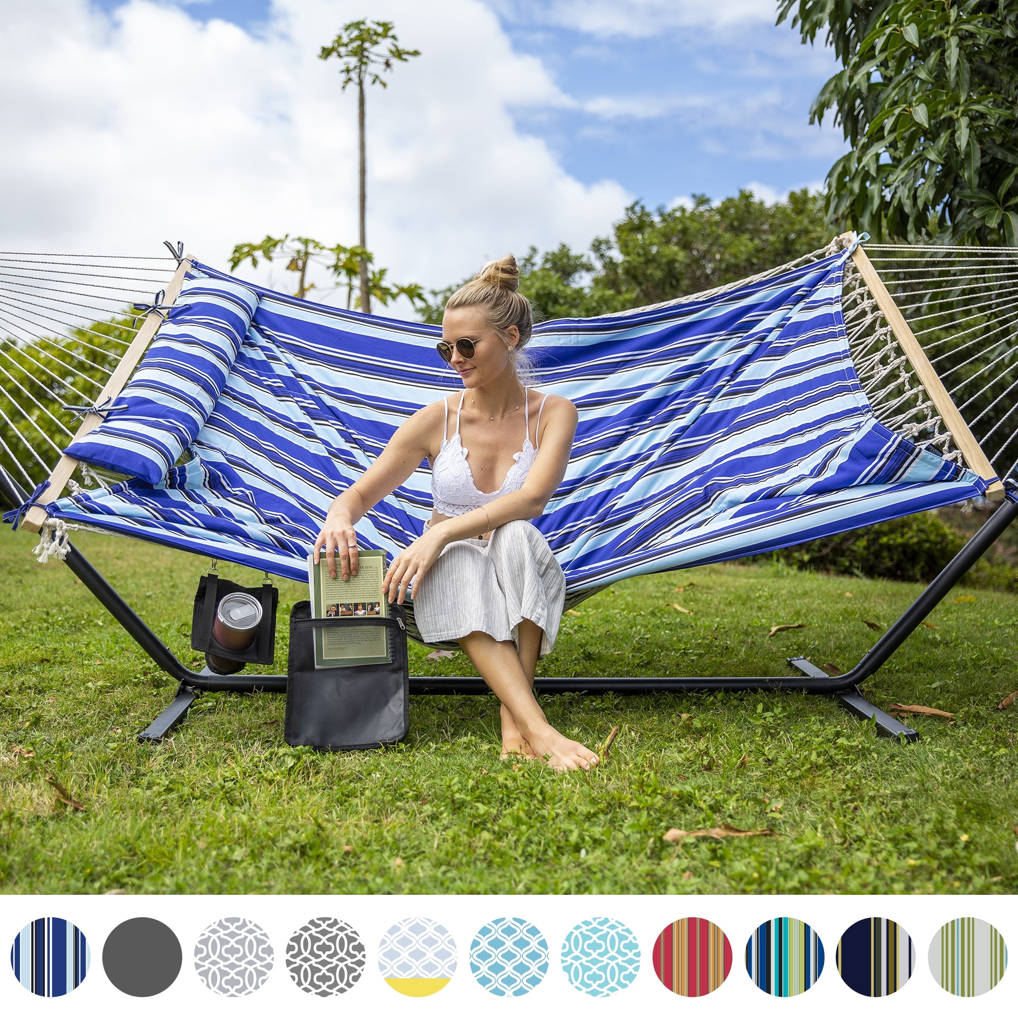 2 Person Portable Hammock with Stand and Pillow 124.4 55.1 46.9 On Sale Bed Bath Beyond 35026087