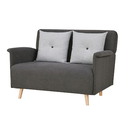 47 Inch Fabric Sofa Pull Out Futon, Twin Size Bed, Wood Frame, Smooth Gray