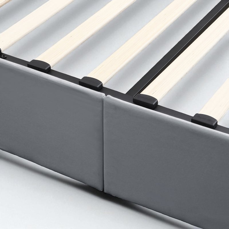 Full/Queen Upholstered Platform Bed with Hydraulic Lift Storage, Linen Headboard and Slats