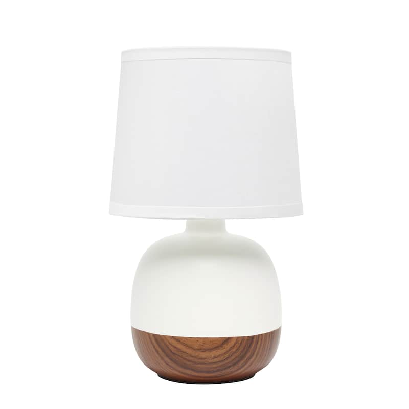 Simple Designs Petite Mid Century Table Lamp, Dark Wood and Light Gray - N/A - Dark wood/off white