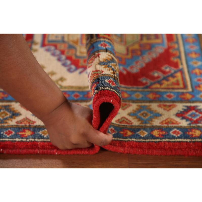 Geometric Kazak Accent Rug Handmade Oriental Wool Carpet - 2'9"x 4'2"