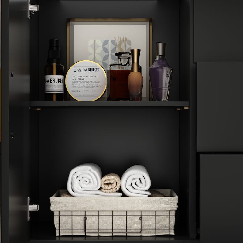 Free Standing Single Bathroom Vanity with Top Lacquer Black/Gold