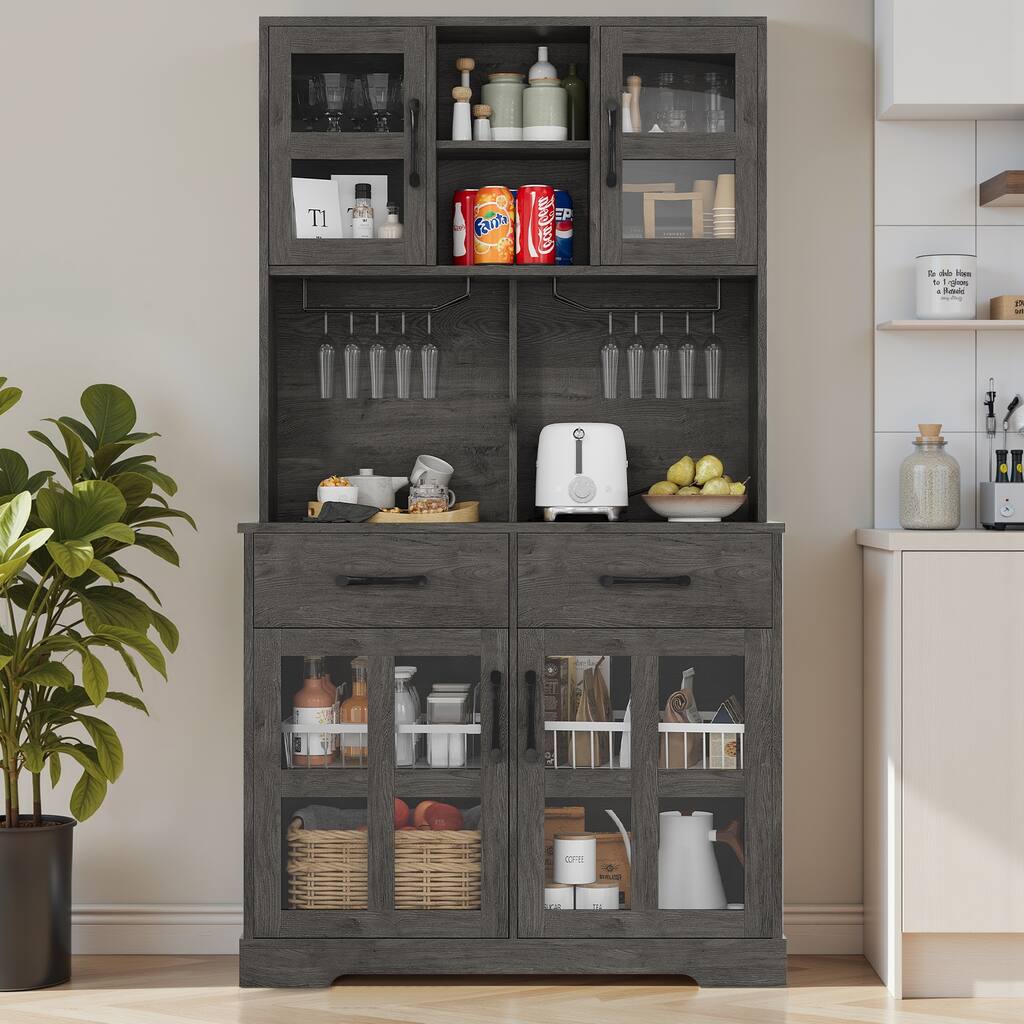 Pocassy Kitchen Pantry Cabinet with Power Outlet for Dinning Room