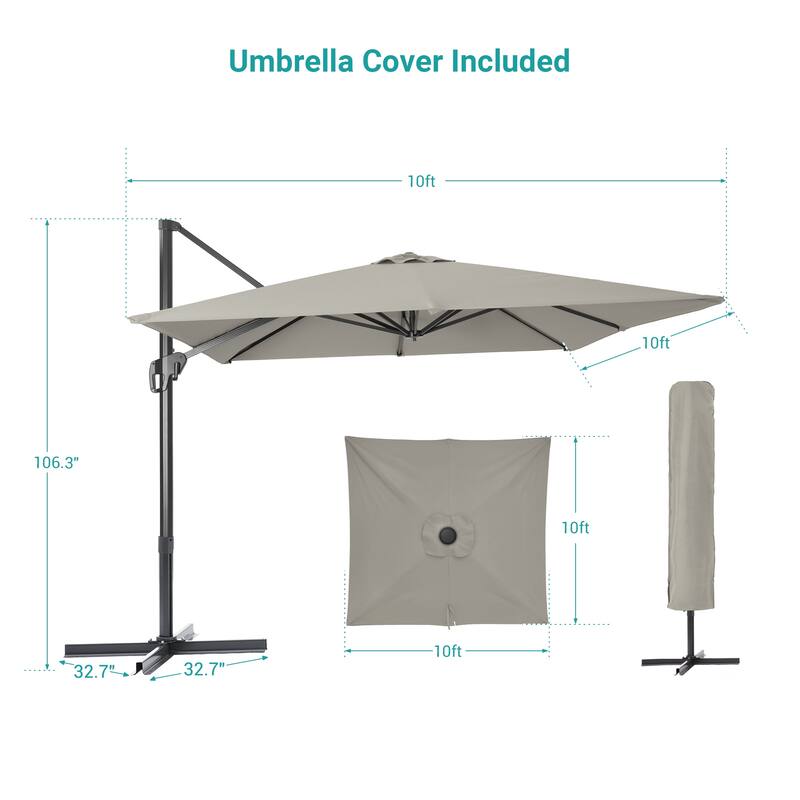 BONOSUKI 10x10FT Cantilever Patio Umbrella Infinite Angle Adjustment