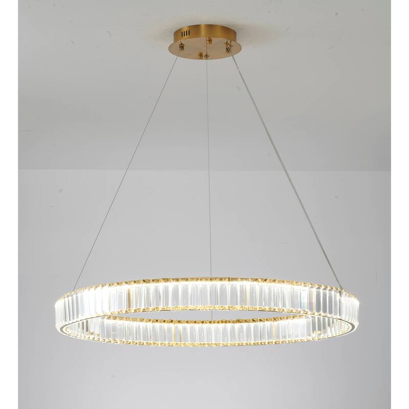 1-Light D31.5'' Clear Crystal Halo Chandelier with Gold Hardware