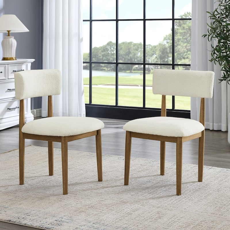 Modern Minimalist Boucle Upholstered Dining Chairs, Set of 2 - Oak