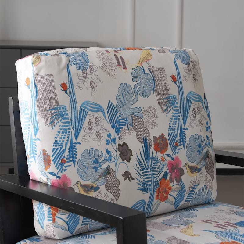 Floral Print Velvet Accent Armchair with Metal Legs and Rubberwood Frame, Wide Armrest Sofa Chair with Pillow Back Lounge Chair
