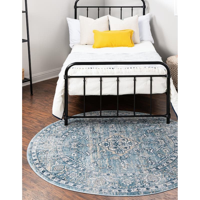 Traditional Haifa Collection Area Rug - Blue - 3'11" Round