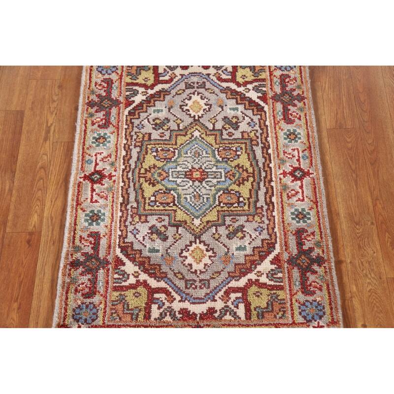 Grey Traditional Heriz Serapi Oriental Area Rug Handmade Wool Carpet - 2'0"x 3'0"