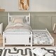 preview thumbnail 5 of 5, Twin Size Platform Bed Frame with Headboard and Trundle for Teens, Solid Wood Slat Support Bed White Frame Bed