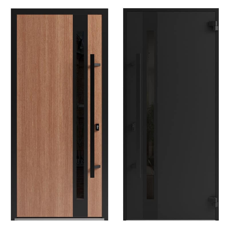 Front Exterior Prehung Steel Door Ronex 1033 Teak Entry Metal Painted W36xH80 Left hand Inswing