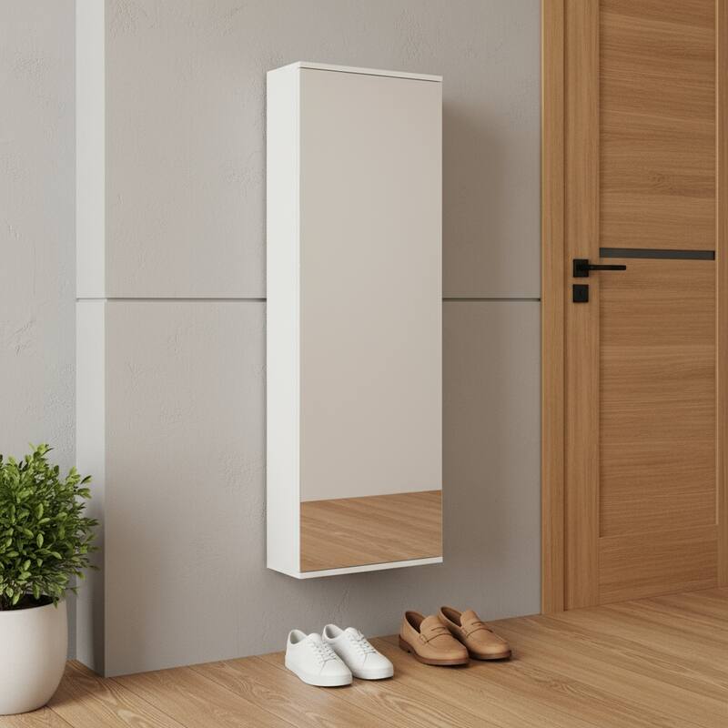 HomeRoots White Ten Pair Wall Mounted WoodShoe Rack - 18.50 in. x 54.30 in. x 8.10 in. - White - 18.50 in. x 54.30 in.  x 8.10 in.