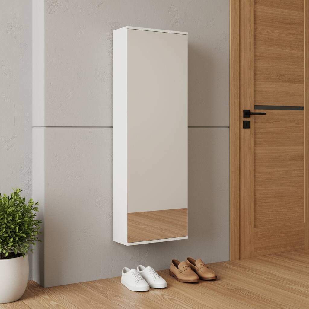 HomeRoots White Ten Pair Wall Mounted WoodShoe Rack - 18.50 in. x 54.30 in. x 8.10 in.