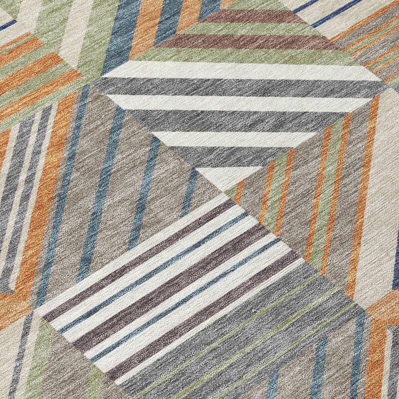 Machine Washable Indoor/ Outdoor Geo Mosaic Chantille Rug