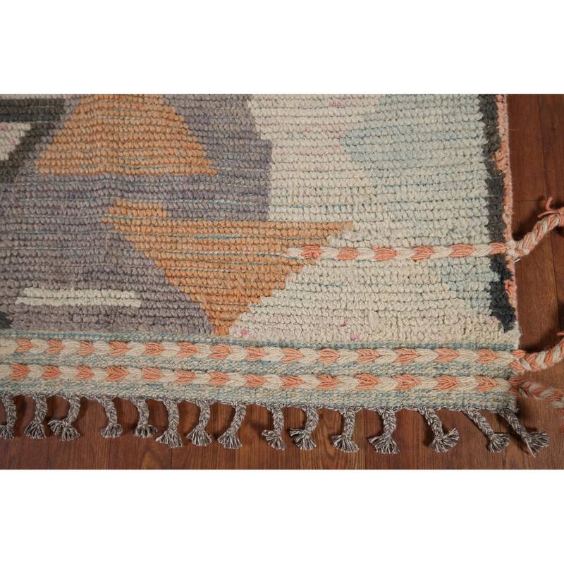 Beige Moroccan Abstract Area Rug Hand-Knotted Wool Carpet - 8'0"x 12'4"