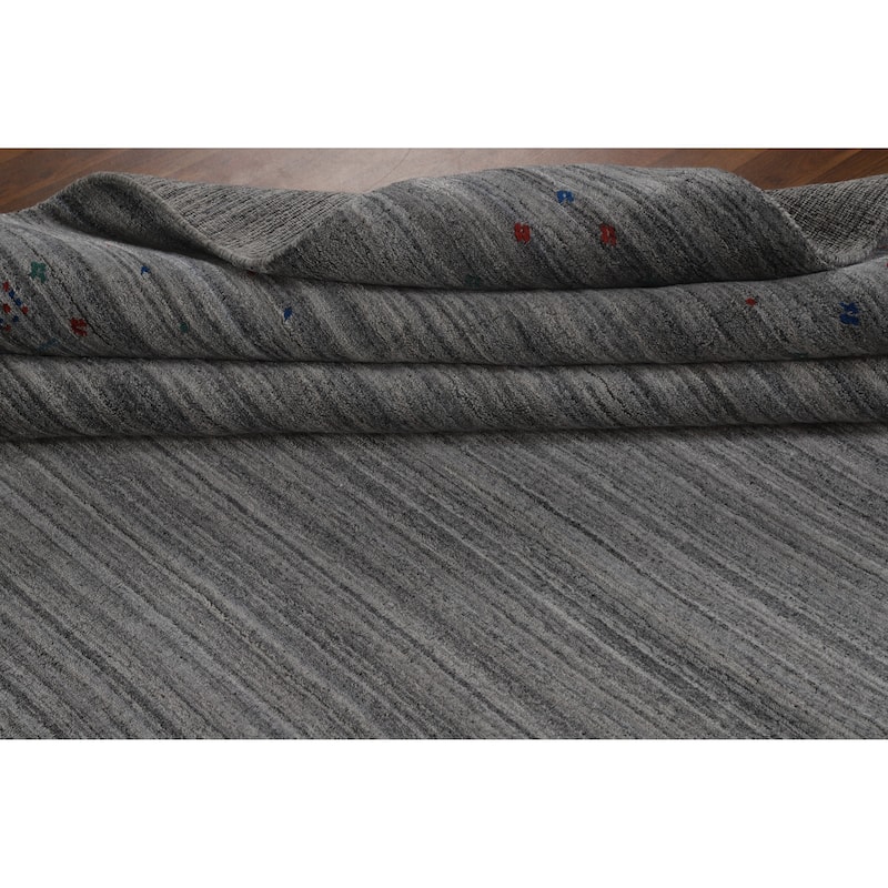 Hand Knotted Oriental 100% Wool Carpet Tribal Stripe Greys & Charcoal Gabbeh Area Rug - 9' 10'' X 8' 3''