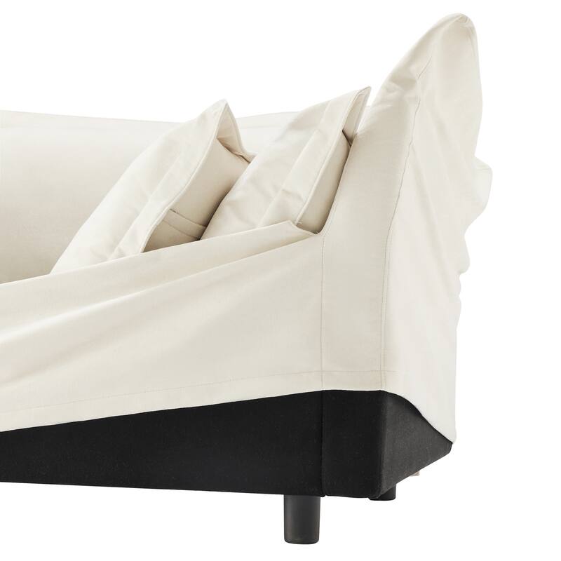 83.4" Chenille 2-Seater Sofa Set with 2 Ottomans, Sleeper Function & Removable Slipcovers