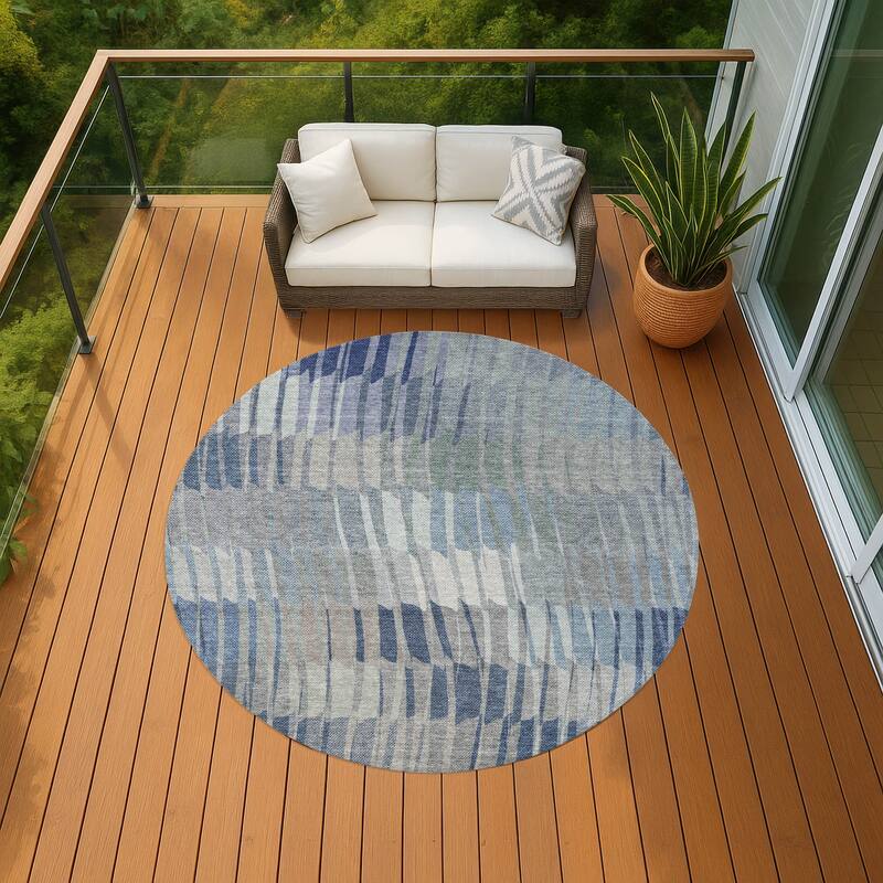 Machine Washable Indoor/ Outdoor Casual Stripe Chantille Rug - Denim - 8' x 8'