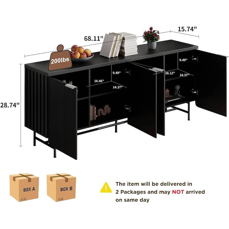 68" Mid Century Fluted TV Console Table Sideboard Cabinet with Cabinets Storage - 68inch