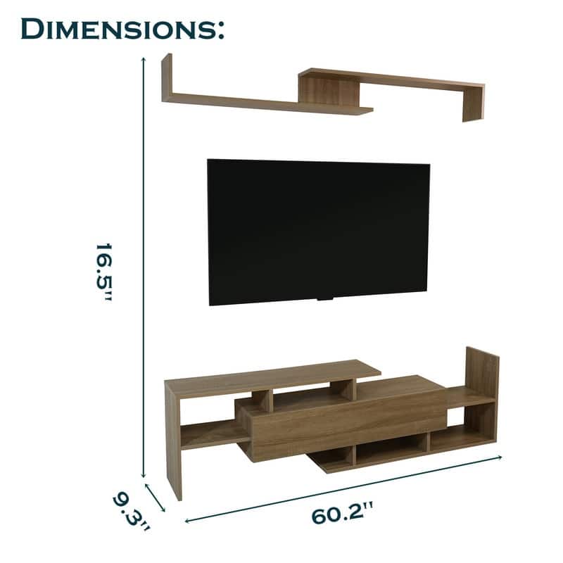 Surrey Multi-functional 60-Inch Modern Wood TV Console with Drawer, Book Case and Open Shelves in Stained Wood Finish