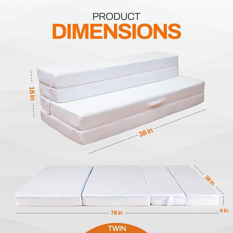 Cheer Collection 4" Folding Sofa Bed with 1" Gel Infused Memory Foam