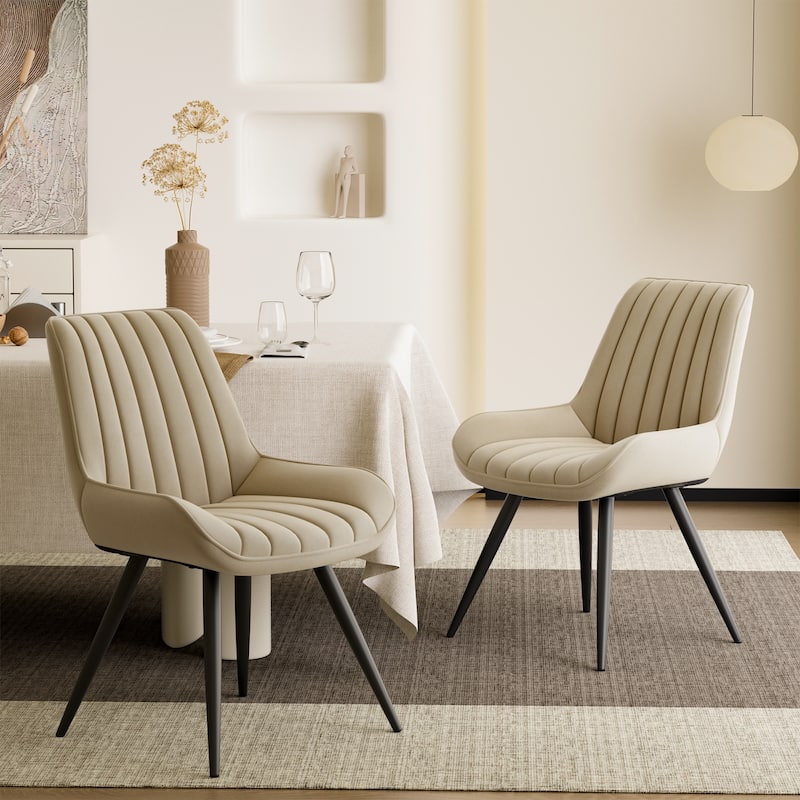 Modern Dining Chairs Set of 2, Fabric Dining Room Chairs with Thick Cushioned Backrest and Seat, Upholstered Chairs - Beige