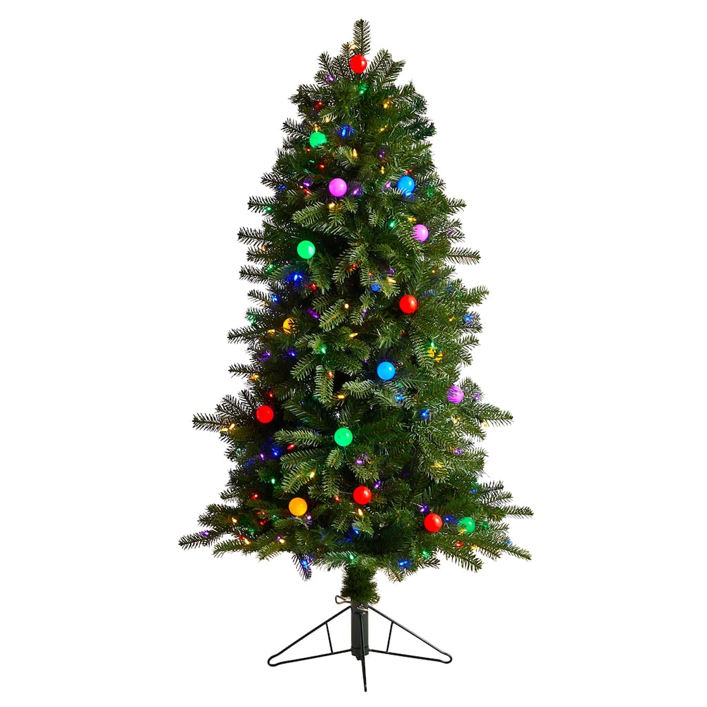 5' Montana Mountain Fir Artificial Christmas Tree with 300 Multi Color LED Lights, 30 Globe Bulbs and 574 Bendable Branches