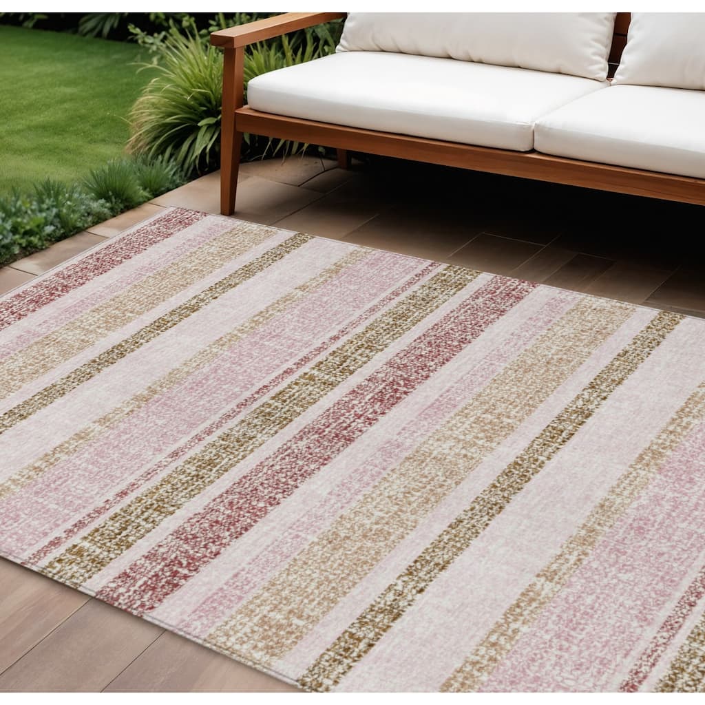 HomeRoots Striped Transitional Rectangle Outdoor Rug