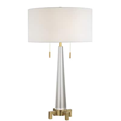 1 Light Clear Crystal Frame With Antique Brass Table Lamp