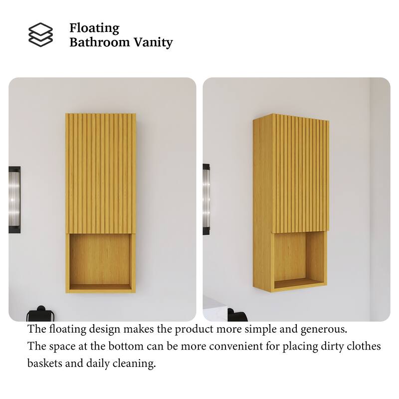 Wall Mounted Bathroom Cabinet with Door and Shelves in Oak