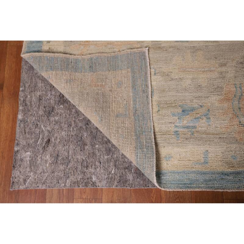 Blue Floral Oushak Vegetable Dye Area Rug Handmade Wool Carpet - 8'5" x 10'0"