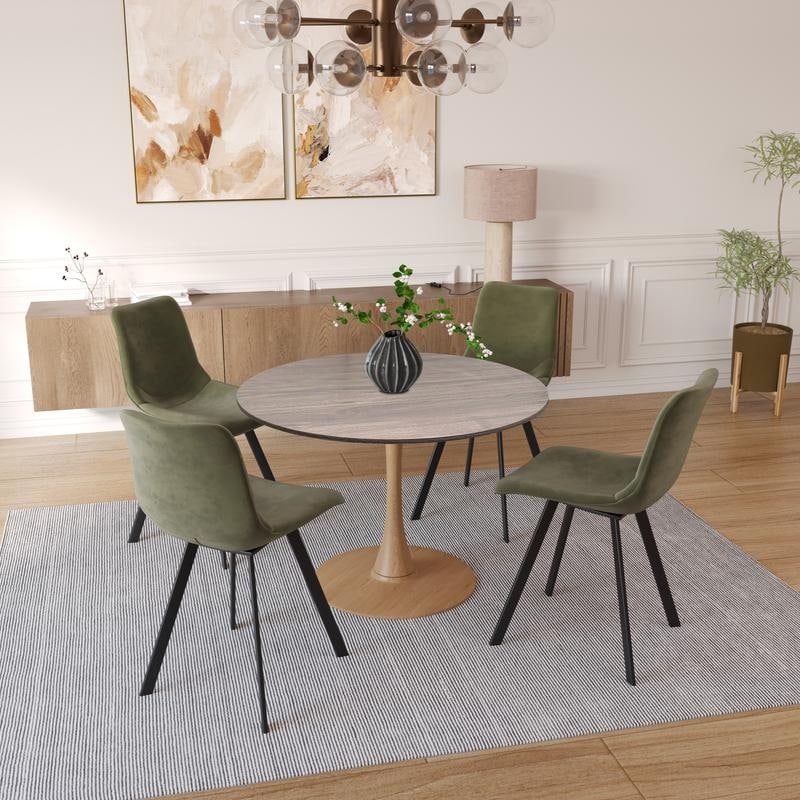 Bristol 36" Round Dining Table - MDF Wood Top with Natural Wood Steel Pedestal Base - Modern Kitchen & Dining Room Table