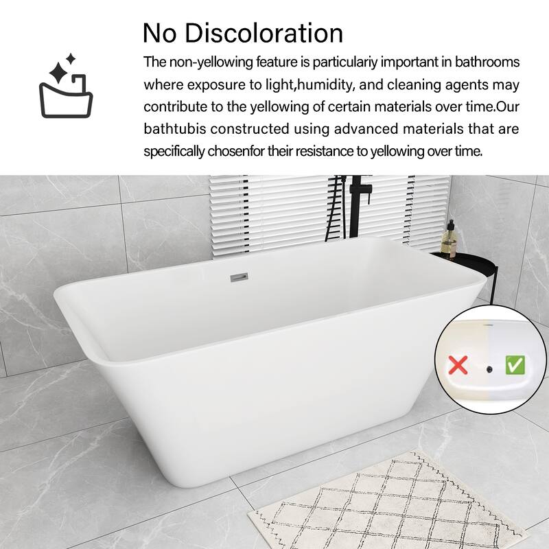 Acrylic Freestanding Flatbottom Soaking Bathtub in Glossy White