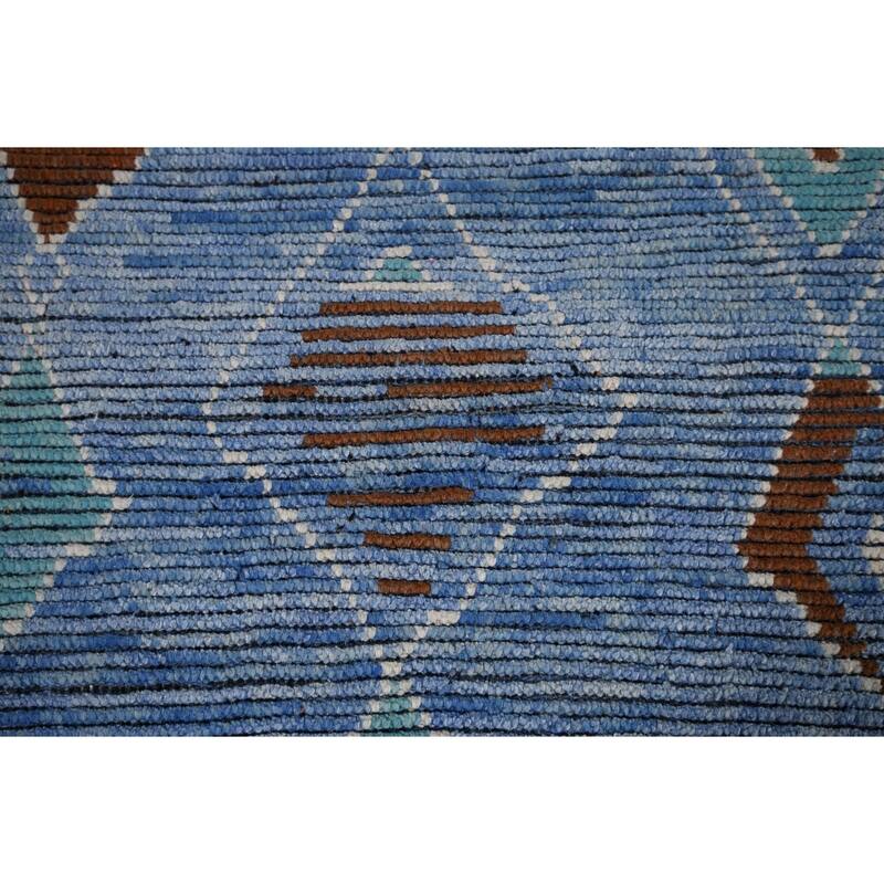 Blue Geometric Moroccan Area Rug Hand-Knotted Wool Carpet - 8'7"x 12'2"