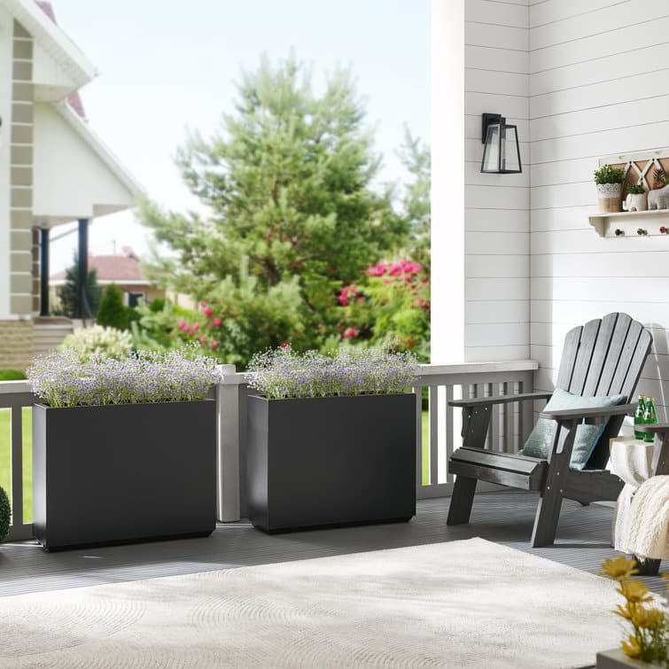 Metallic Heavy Planter for Outdoor Plants, 24.02" H x 30" W x 9.84" D	Tall and Long Metal Divider Planter Box