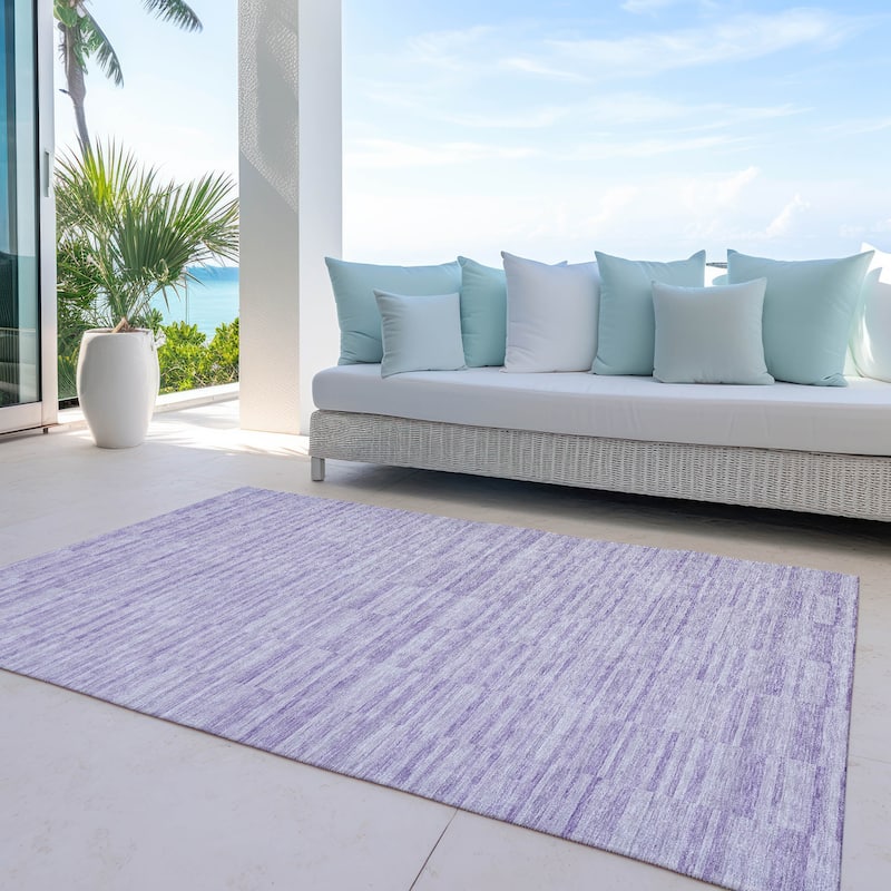 Machine Washable Indoor/ Outdoor Chantille Contemporary Blocks Rug - Plum - 5' x 7'6"