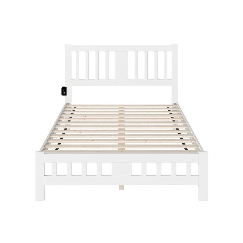 Full Bed with Footboard - Rustic White Bed Frame - Solid Wood & Veneer - No Box Spring Needed