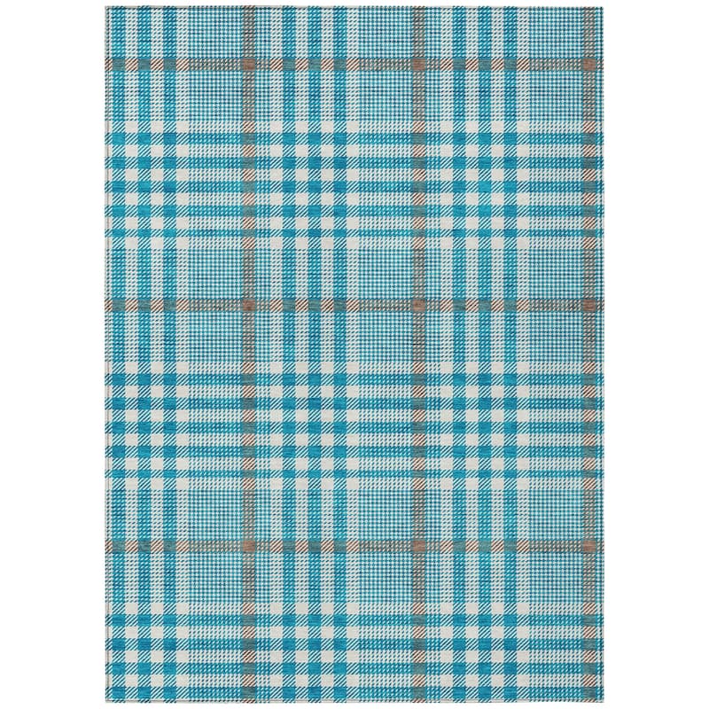 Machine Washable Indoor/ Outdoor Plaid Chantille Rug
