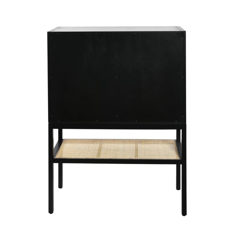 Woven Rattan and Wood Cabinet with 2 Doors
