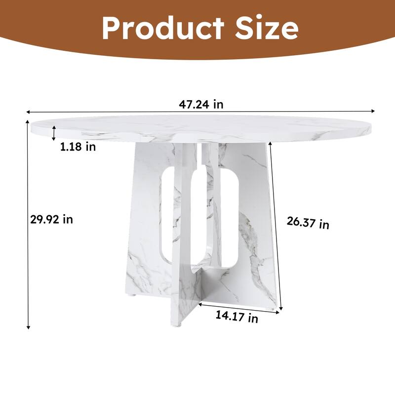 47.24" Farmhouse Round Dining Table – MDF Construction with Marble White Finish, 300lb Capacity
