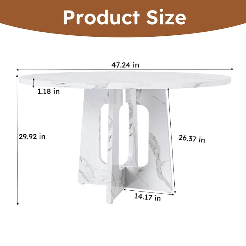 47.24" Round Dining Table for 4 - Farmhouse MDF Table with Marble White Finish, 300lb Capacity, Easy Assembly for Dining Room