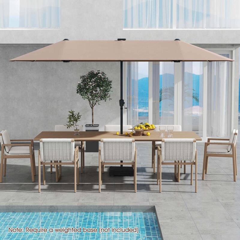 Costway 13 FT Large Patio Umbrella with LED Solar Lights Crank Handle - Brown