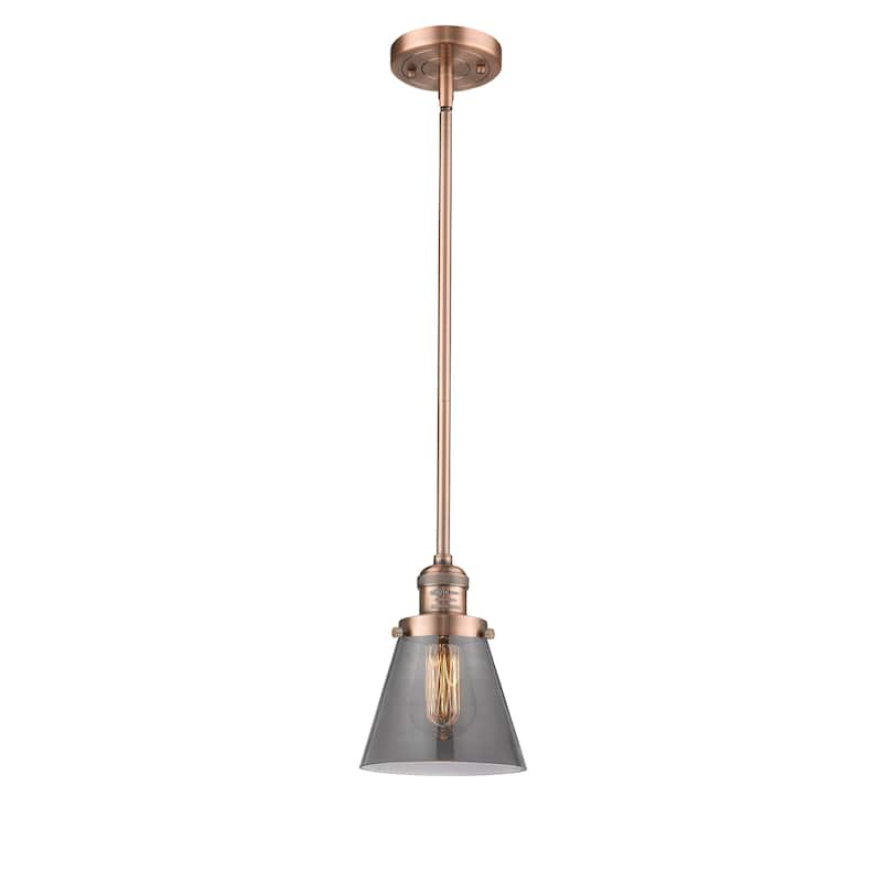 Innovations Lighting Franklin Restoration Cone - 1 Light 6" Stem Hung Mini Pendant - Antique Copper/Light Smoke