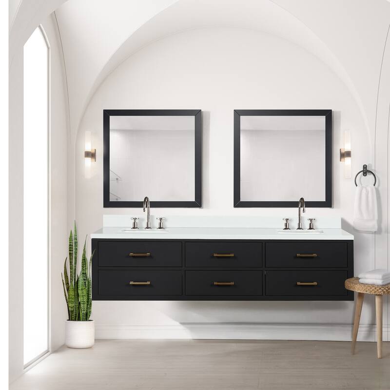 Castor 60 in W x 22 in D Black Double Bath Vanity, Cultured Marble Top, and 28 in Mirrors