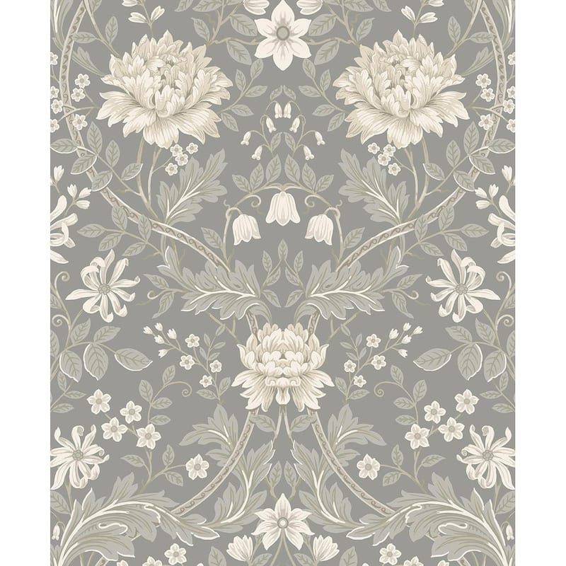 Seabrook Designs Honeysuckle Floral Prepasted Wallpaper - 20.9 in. W x 33 ft. L - Daydream Grey